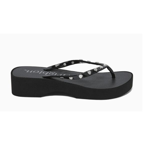 Brighton Flirty Platform Flip Flops Womens size 8 Black with Silver Brave Hearts - Picture 3 of 11